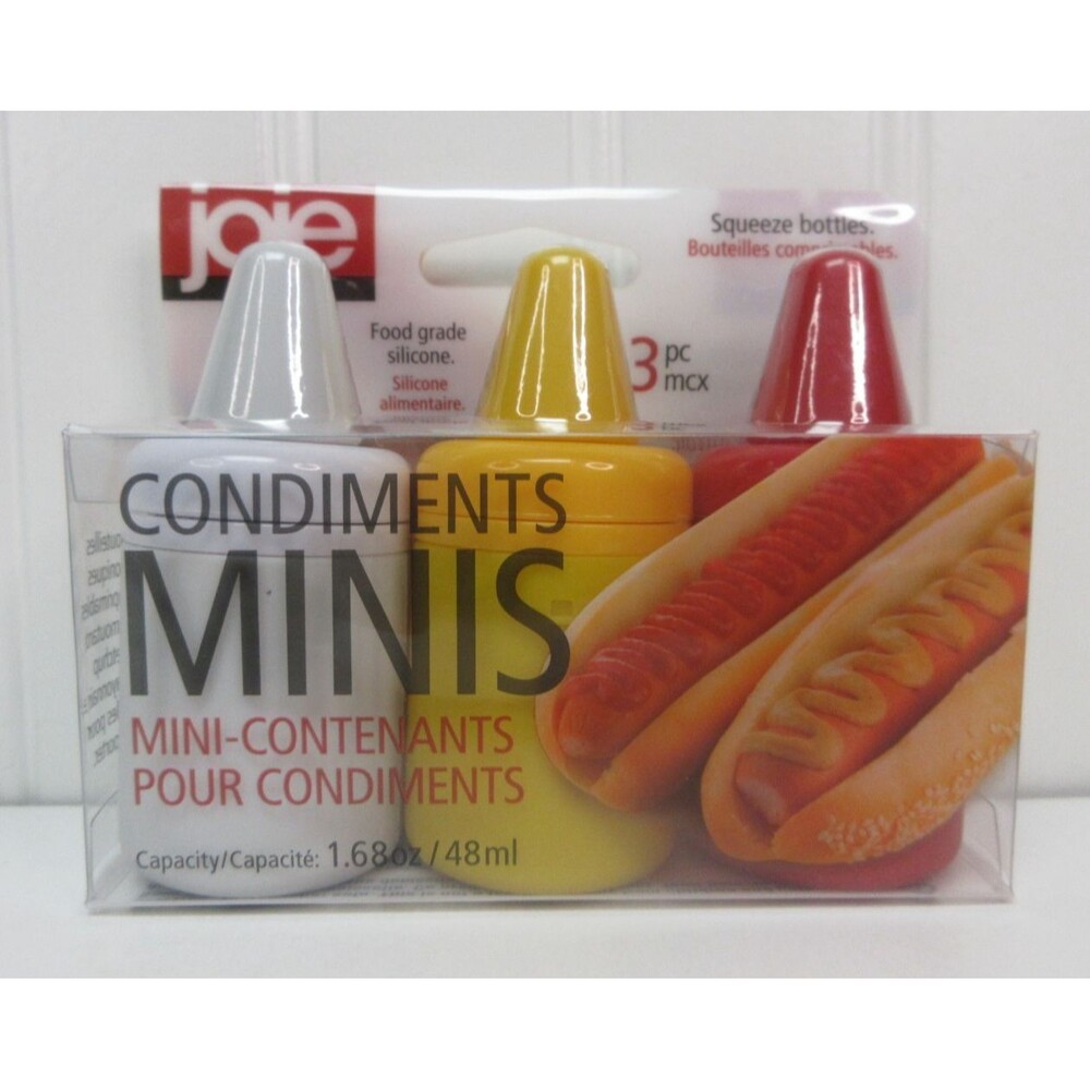 Joie Mini Condiment Containers 3pc Set Refillable Red White & Yellow Bottle New
